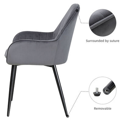 Grey Velvet Nordic Dining Chairs With Armrest Metal Leg Comfortable Foam