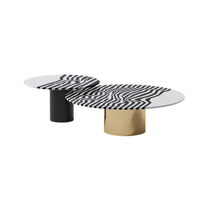 Light Luxury Zebra Stripes Steel Coffee Table Set H45cm Round Stylish