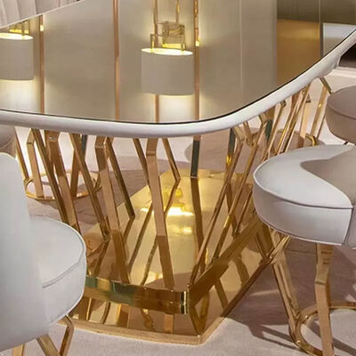Room Furniture Apartment Luxury Dining Sets Golden Stainless Steel Glass