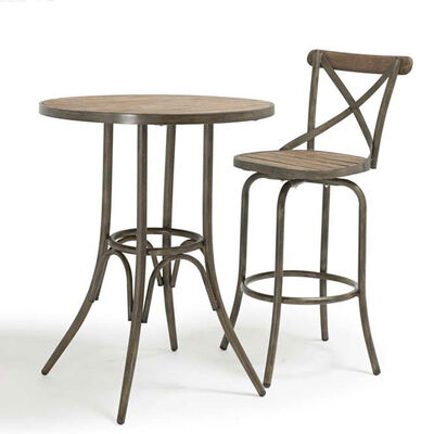 Patio Folding Bistro Bar Table Iron 180cm Wood Steel Garden Pub Cafe