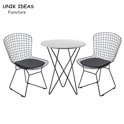 Wire Metal Frame Dining Chairs And Table With Leather Cushion Black UK-LM006