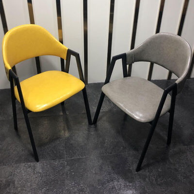A Shaped Metal Frame Dining Chairs With Arms Minimalist Iron Green Yellow Grey