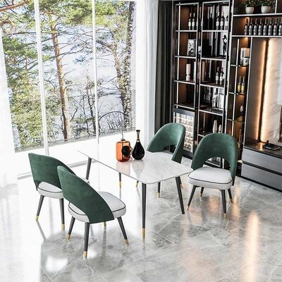 High 75cm Marble Dining Table And Chairs Set Stainless Steel Base Rectangular Shape