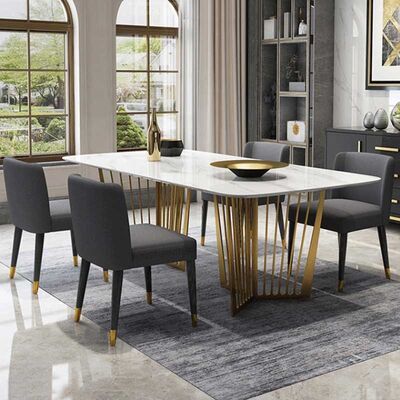 Stainless Steel Marble Dining Table And Chairs Rectangular Shape Non Porous