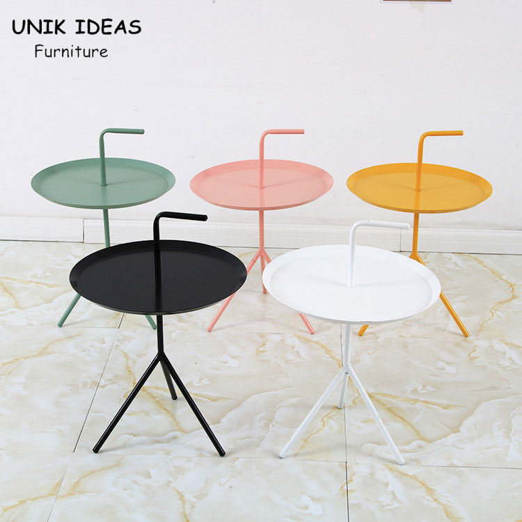 Metal Iron Round Coffee Table With Handle 49*66cm Tripod Structure Seamless Welding