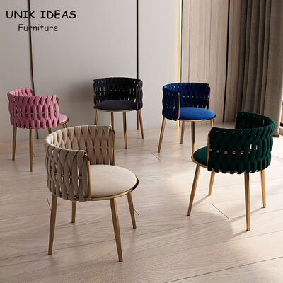 ราคาดี Modern Metal Frame Dining Chairs PU Armrest Velvet Seat Living Room ออนไลน์