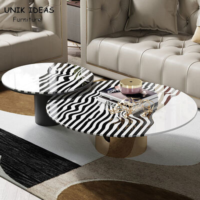 ราคาดี Light Luxury Zebra Stripes Steel Coffee Table Set H45cm Round Stylish ออนไลน์
