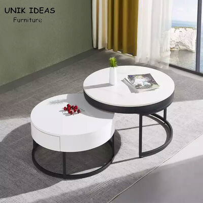 ราคาดี Vintage White Luxury Marble Top Coffee Table With Drawer Storage Black Steel Base ออนไลน์