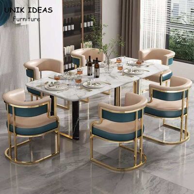 ราคาดี Luxury Style Metal Leather Dining Table And Chairs Iron Gilded Legs Leather Seat OEM ออนไลน์