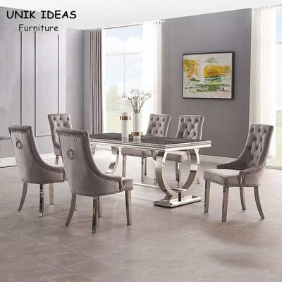 ราคาดี Marble Luxury Dining Table And Chairs 6 People Restaurant Stainless Steel Dining Tables ออนไลน์