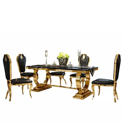 ราคาดี Rectangle Shape Dubai 8 Seater Marble Dining Table Set Stainless Steel Base With Chairs ออนไลน์