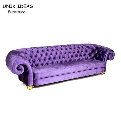 ราคาดี Purple Velvet 3 Seats Button Tufted Sofa Wood Frame Club Lounge Sofa ออนไลน์