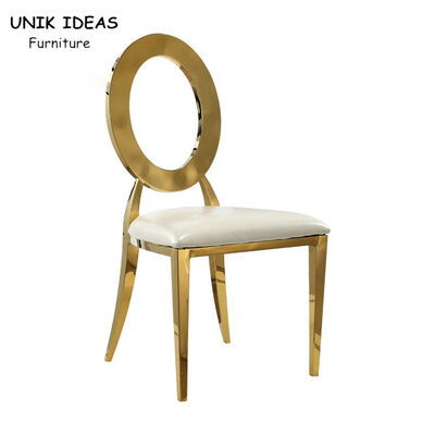 ราคาดี Stainless Steel Gold Round Back Wedding Dining Chairs With White Leather Cushion ออนไลน์