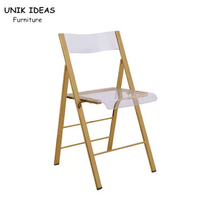 ราคาดี Gold Stainless Steel Frame Transparent Acrylic Chair Folding Wedding Chair For Hotel ออนไลน์