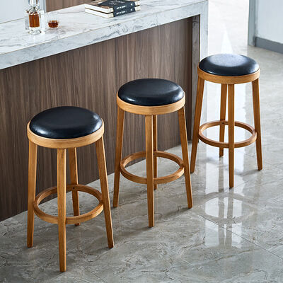 ราคาดี Cheap Factory Price Leather Upholstery Wooden Bar Counter Stools ออนไลน์