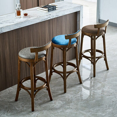 ราคาดี Bar Chair Nordic Rustic Classic High Kitchen Counter Stool Modern Wooden Fabric Leather PU Bar Chair ออนไลน์