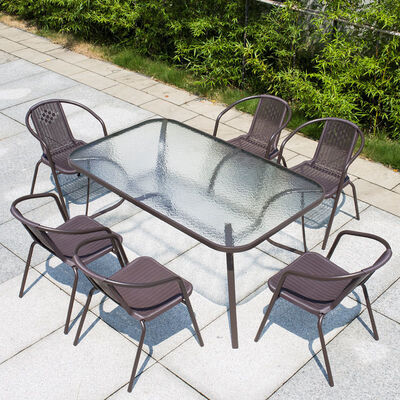 ราคาดี Patio Rattan Chairs Outdoor Rectangular Table Garden Dining Table and Chair Set ออนไลน์