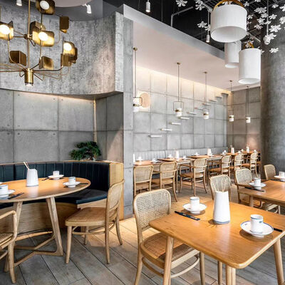 ราคาดี เฟอร์นิเจอร์ร้านอาหารที่กําหนดเอง สวนกลางแจ้ง โต๊ะอาหารไม้และเก้าอี้รัตน ชุดร้านอาหาร ออนไลน์