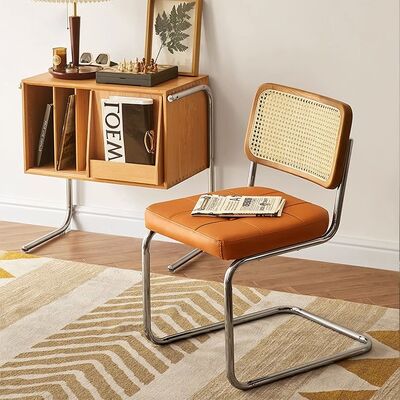 ราคาดี Simple Comfortable Solid Wood Home Dining Chair Stainless Steel  Conference Cafe Rattan Leisure Chair ออนไลน์