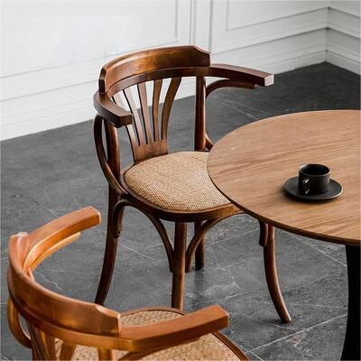 ราคาดี Simple Household Armrest Dining Chair Small Apartment Nordic Retro Backrest Leisure Rattan Dining Chair ออนไลน์