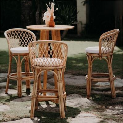 ราคาดี Nordic Rattan High bar Table and Chair Cafe Restaurant Creative Retro  Backrest Rattan bar Stool ออนไลน์