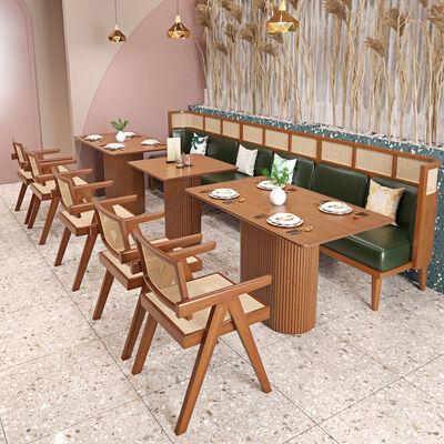 ราคาดี High End Restaurant Solid Wood Dining Single Chair and Bench Coffee Shop Rattan Sofa Booth ออนไลน์