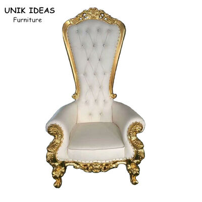 ราคาดี High Back Gold King Bride And Groom Wedding Throne Chairs For Rent 1750x520x550mm ออนไลน์