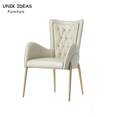 ราคาดี White Metal Frame Dining Chairs With Stainless Steel Legs Leather Cream Leather Tufted Dining Chairs ออนไลน์