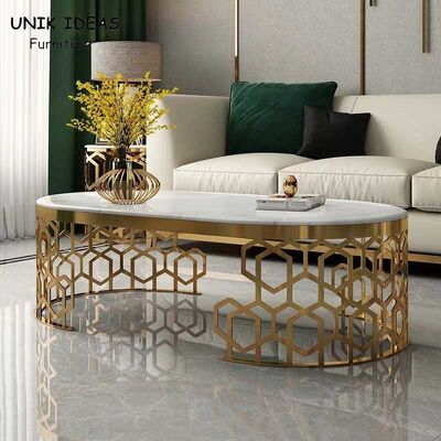 ราคาดี 80x45cm Family Room Entertainment Luxury Center Tables Marble Stainless Steel Frame ออนไลน์