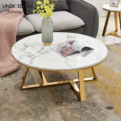 ราคาดี 100x100cm Luxury Center Tables Metal Base Marble Top Low Tea Round ออนไลน์