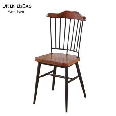 ราคาดี euro style Nordic Dining Chair Retro Solid Wood High Back Metal Bar 85cm ออนไลน์