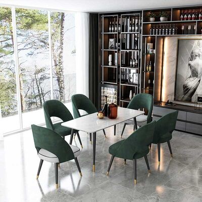 ราคาดี High 75cm Marble Dining Table And Chairs Set Stainless Steel Base Rectangular Shape ออนไลน์
