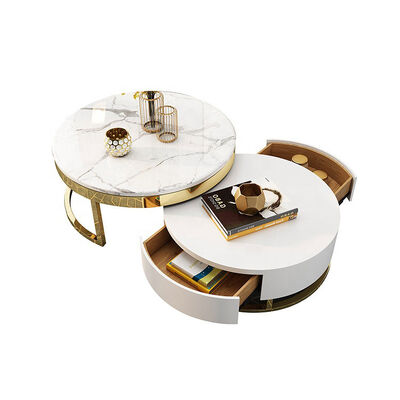 ราคาดี Modern Home Luxury Coffee Center Tables Round Marble With Storage ออนไลน์