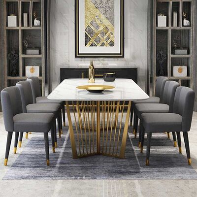 ราคาดี Stainless Steel Marble Dining Table And Chairs Rectangular Shape Non Porous ออนไลน์