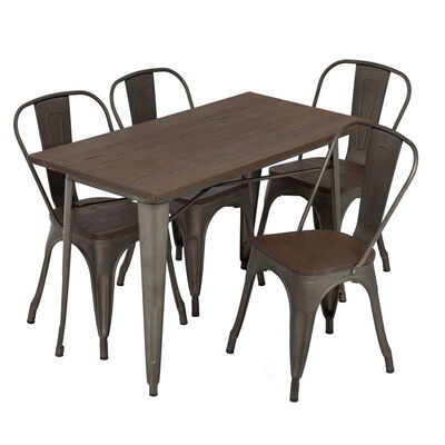 ราคาดี Durable Steel Restaurant Dining Table Set With 4 Chairs Powder Coating ออนไลน์