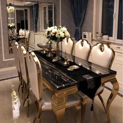 ราคาดี Luxury Rectangle Dining Table And Chairs Set 180cm Length Stainless Steel Frame ออนไลน์